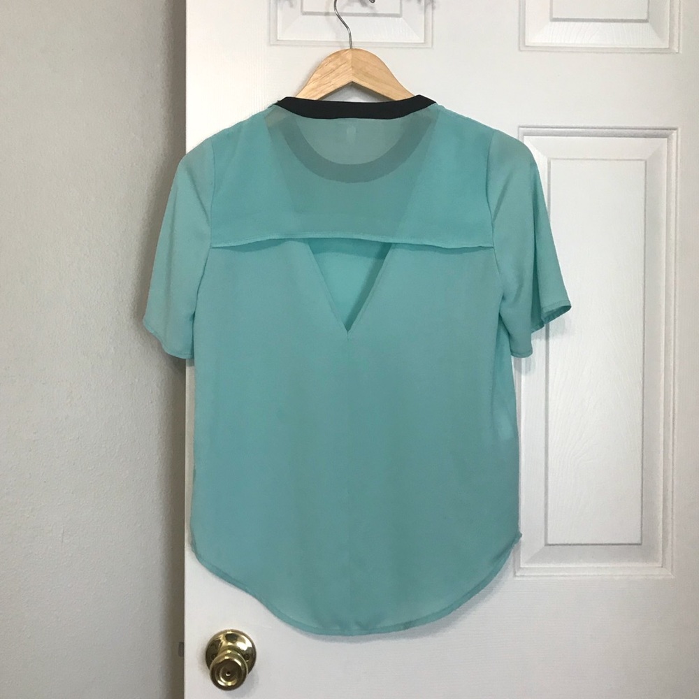 BCBGeneration teal blue yoke overlay blouse - Picture 6 of 8